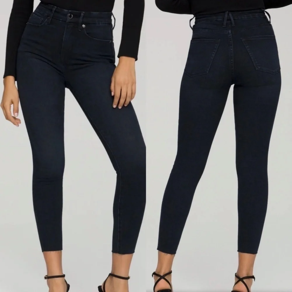 Good American Good Waist Crop Raw Hem Jeans in BLUE631